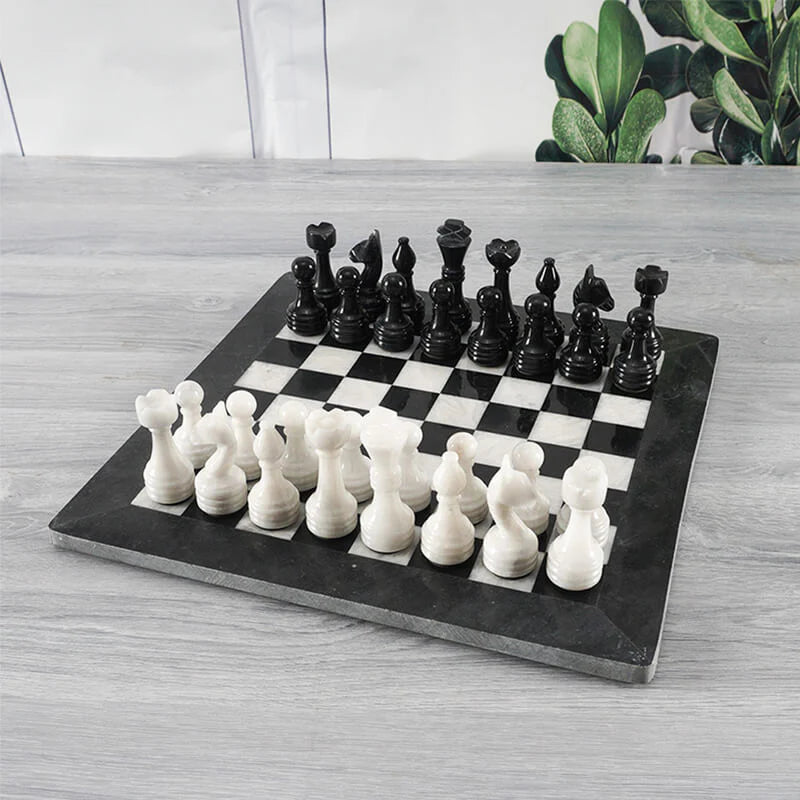 black white marble chess
