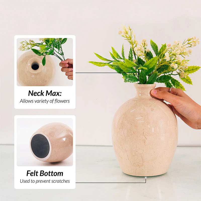 Marble Flower Vase 8 Inches Handmade Tall Vases for Floor