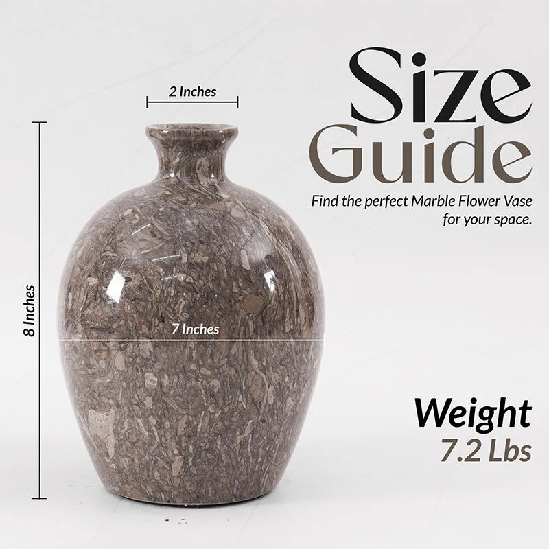 Marble Flower Vase 8 Inches Handmade Tall Vases for Floor