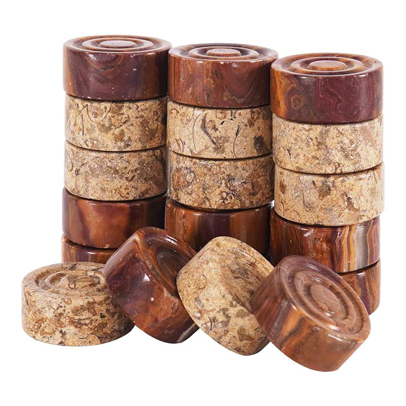 Red and Coral Natural Marble Checkers Pieces Sets