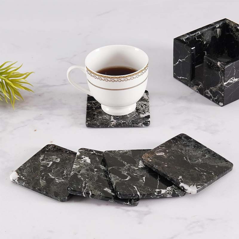 Square Marble Coaster Set with Holder