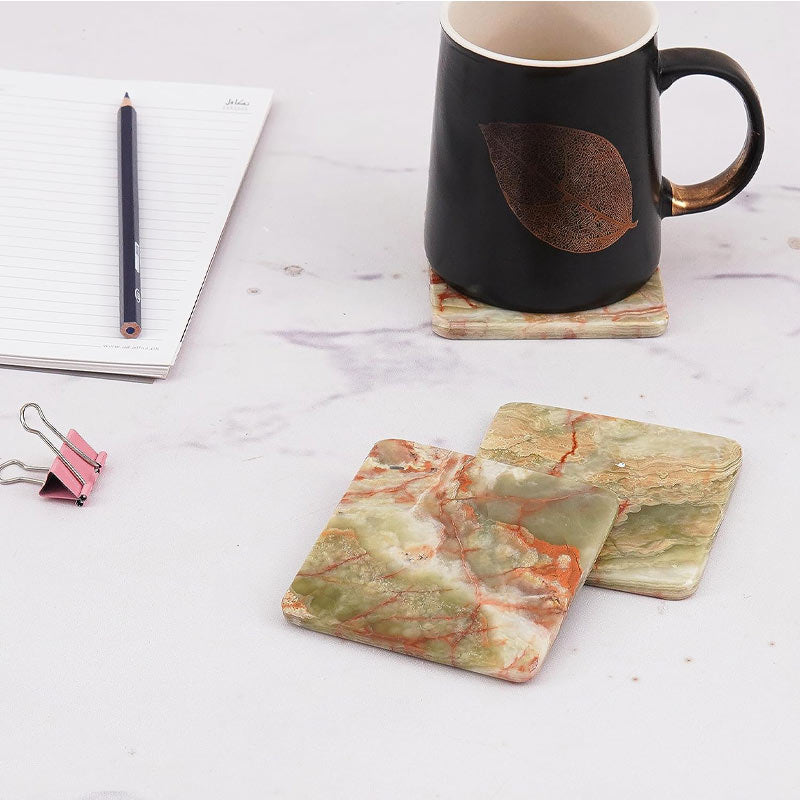 Square Marble Coasters with Rack