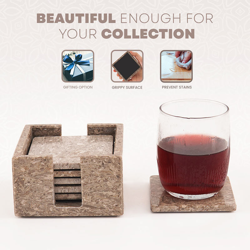 Square Marble Drink Coasters with Organizer