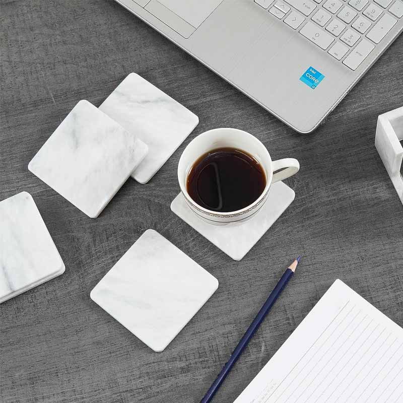 Square Marble Drink Set with Holder