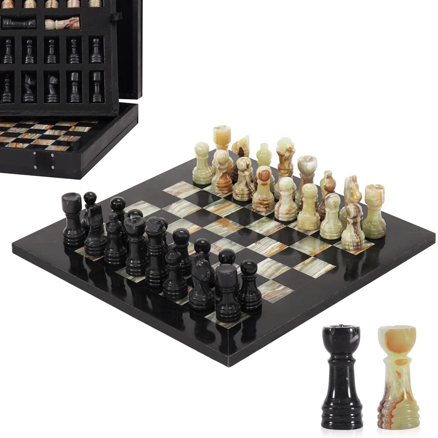 black and green marble chess board