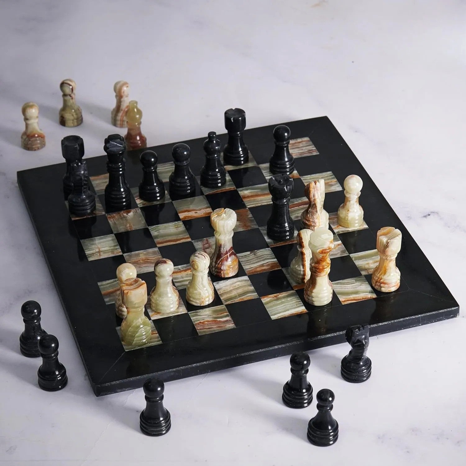 black green marble chess set