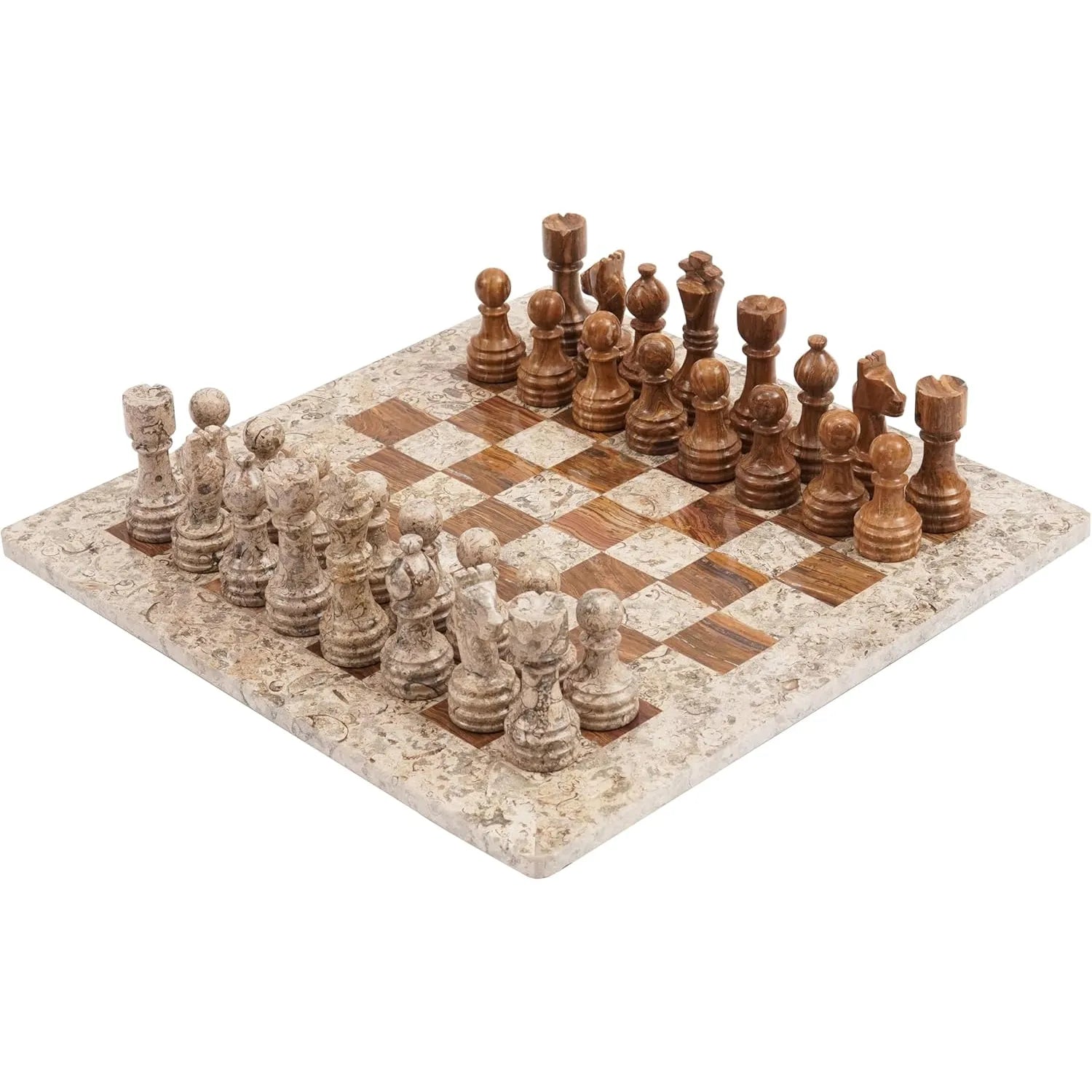coral brown marble chess set