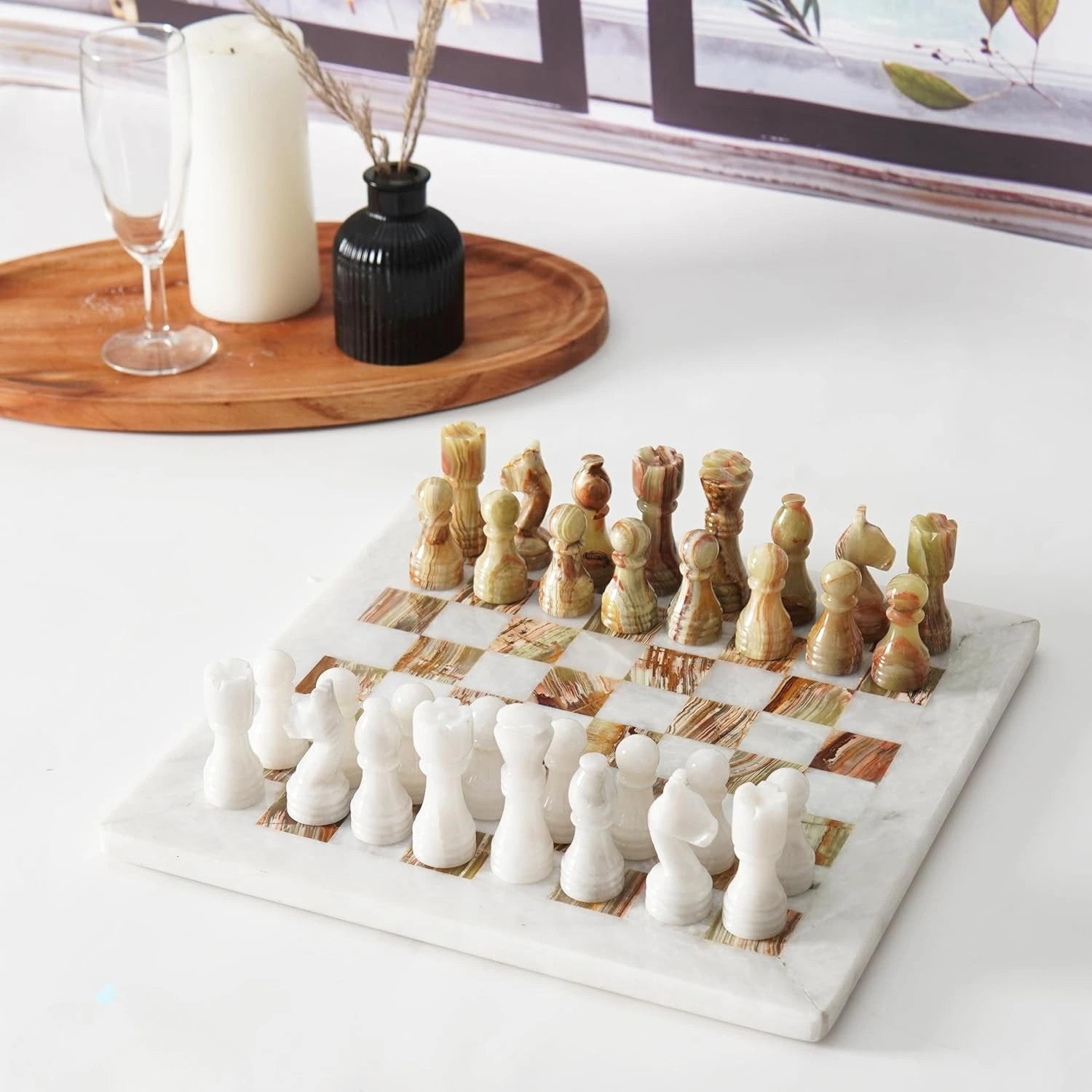 marble chess set white and green