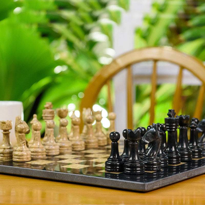 marble chess board and pieces