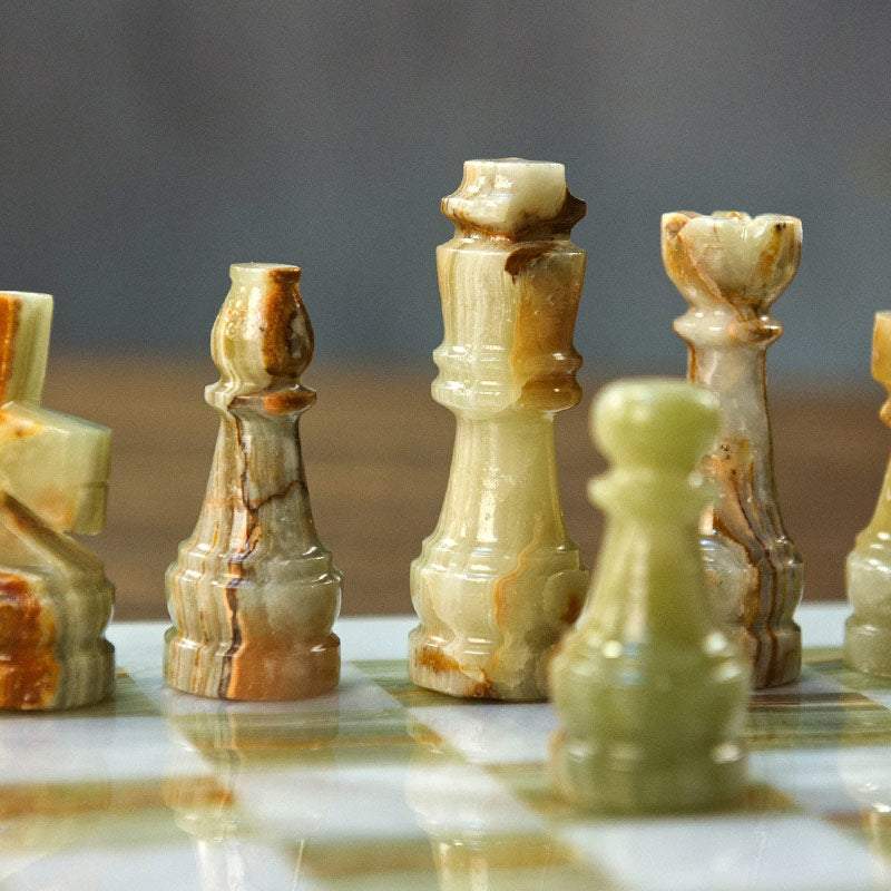 White Green Marble Chess Pieces