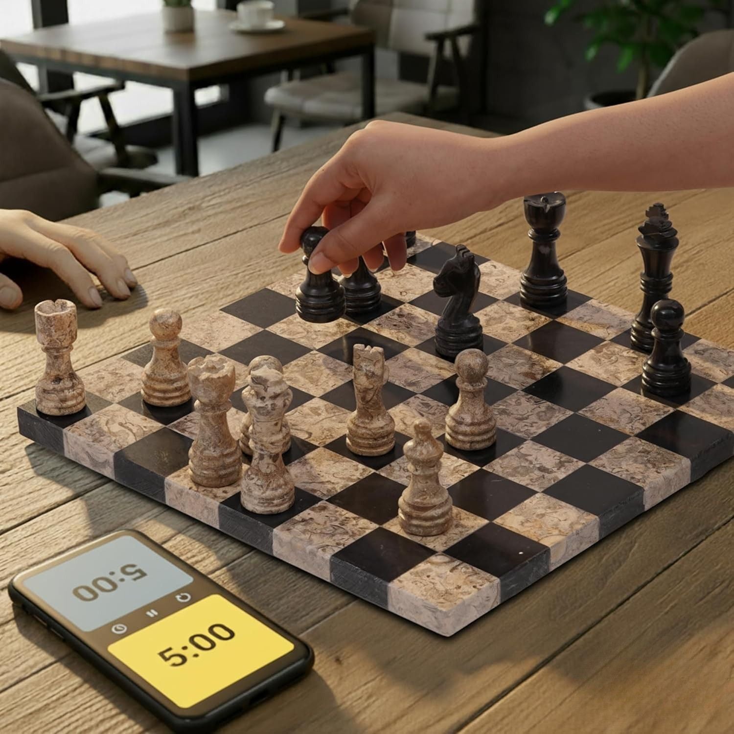 Luxury Borderless Marble Chess Set with Extra Queens