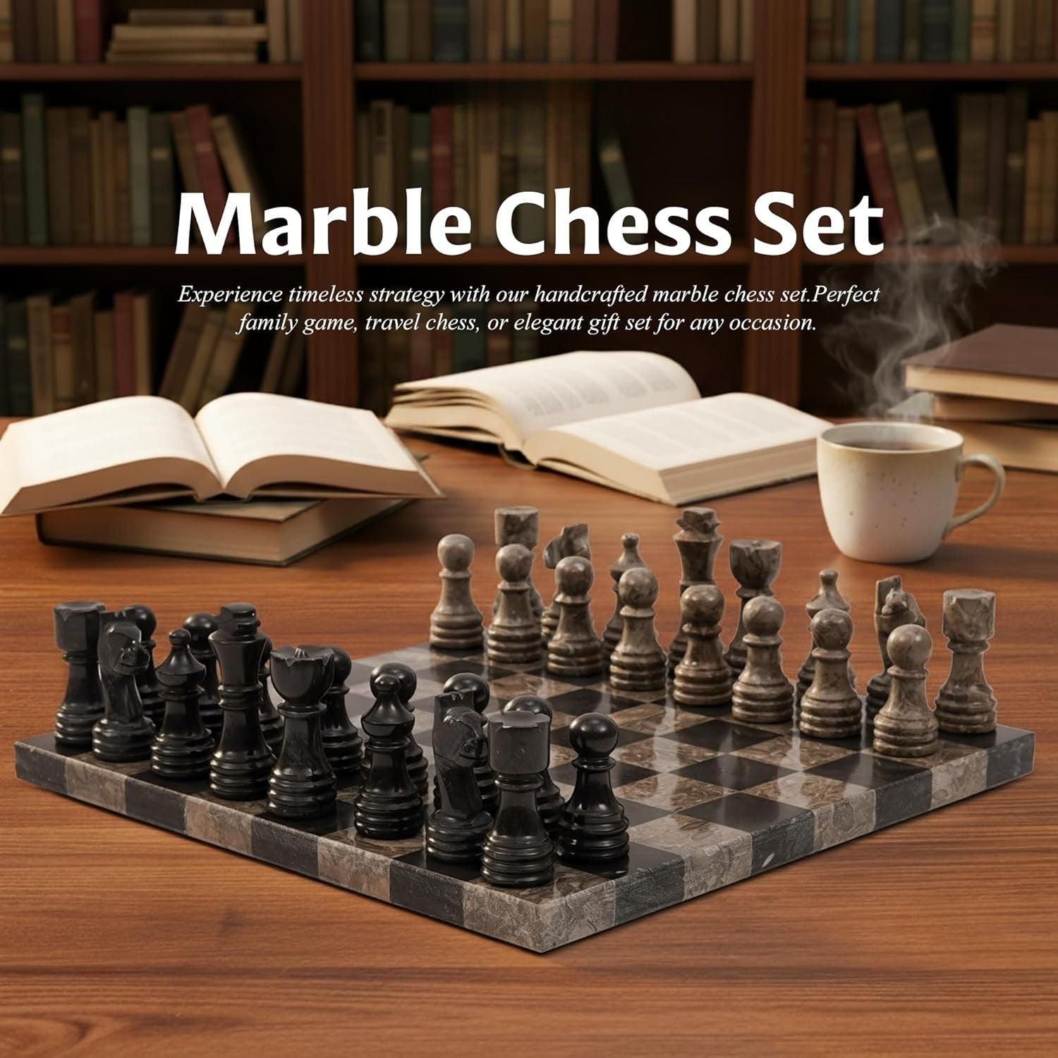 Oceanic And Black Luxury Borderless Marble Chess Board & Pieces