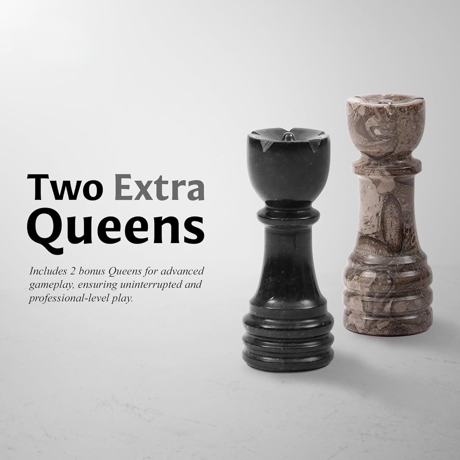 Oceanic And Black Borderless Marble Chess Board & Pieces with Extra Queens