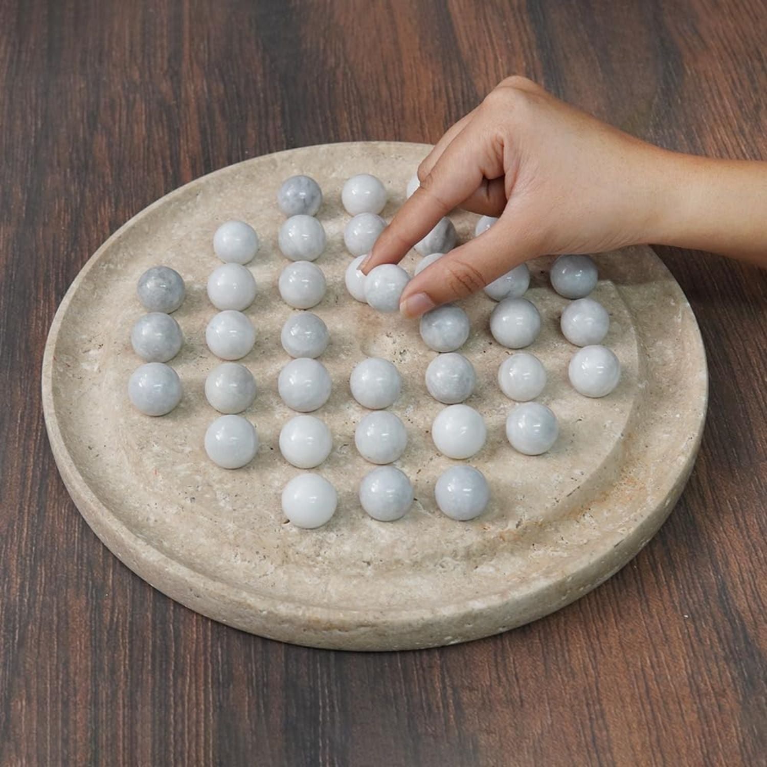 Marble Peg Solitaire Board Game Travertine Board