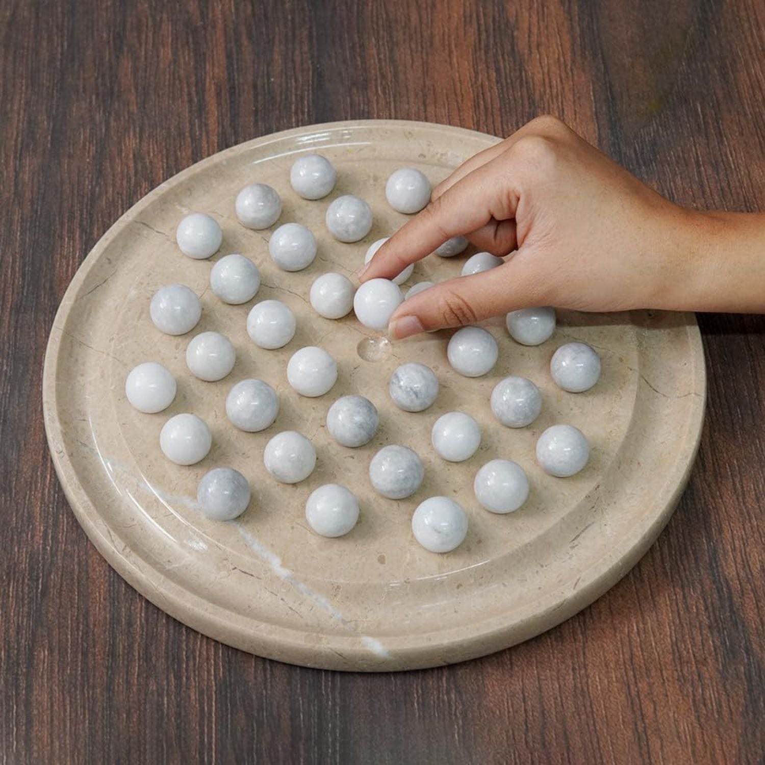 10 Inch Marble Peg Solitaire Verona Board with White Marble Balls