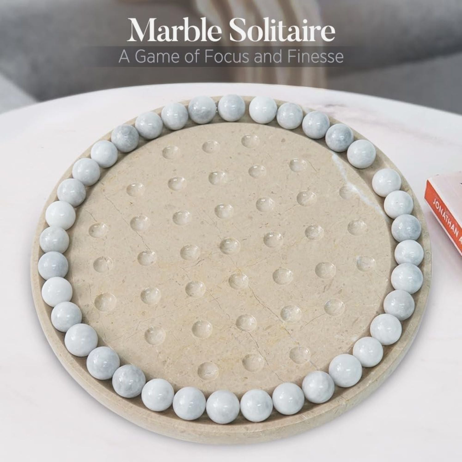 10 Inch Marble Peg Solitaire Verona Board with White Marble Balls