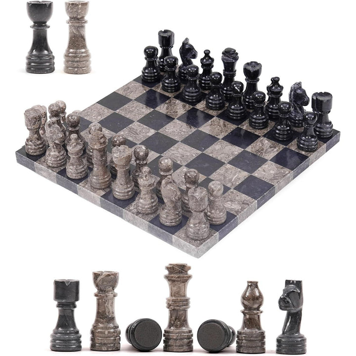10 Inch Oceanic & Black Borderless Marble Chess Set