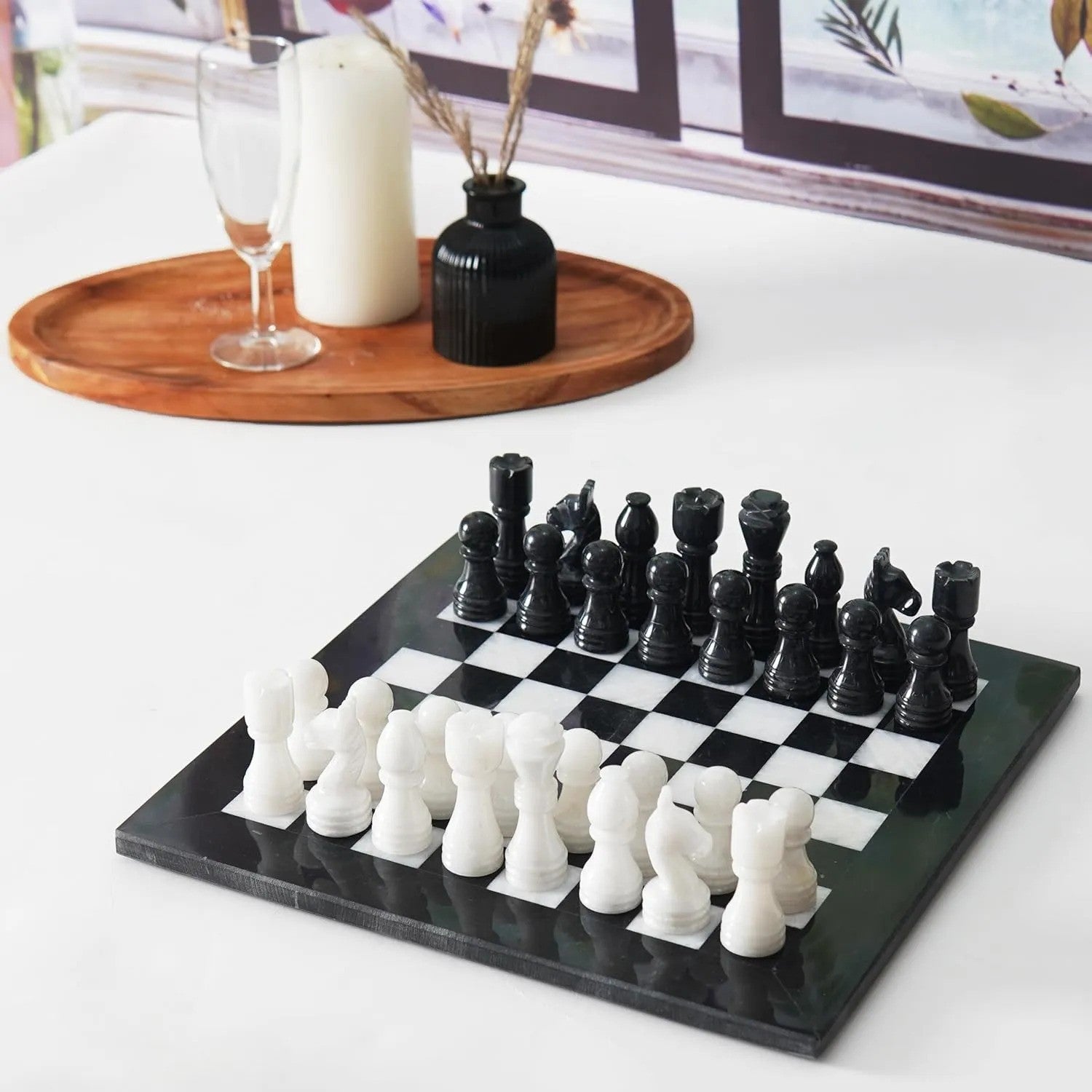 10 Inch Black And White Handmade Marble Chess Set With Storage Box ...