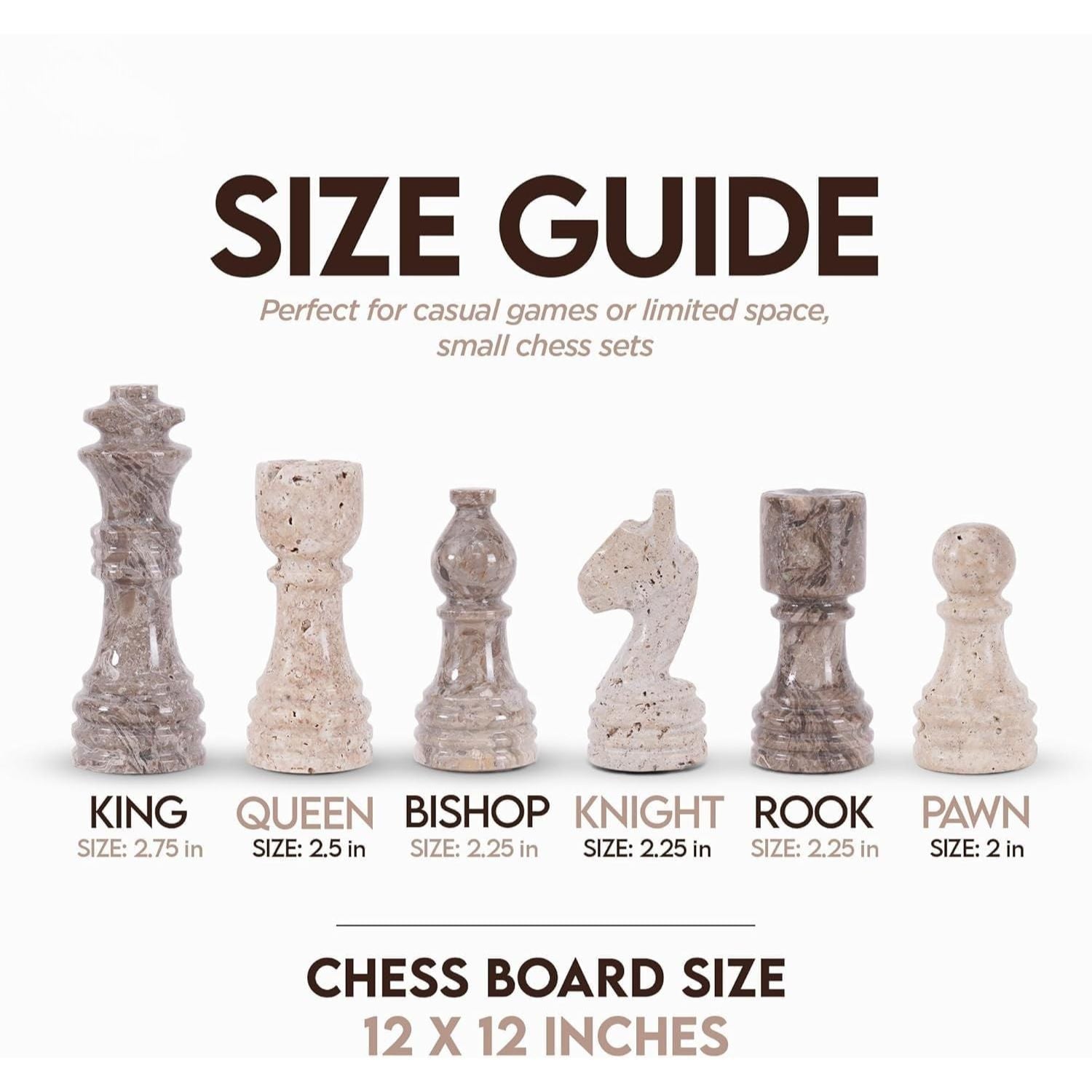 12 Inch Oceanic & Travertine Premium Marble Chess Sets With 2 Extra Queens & Storage Box