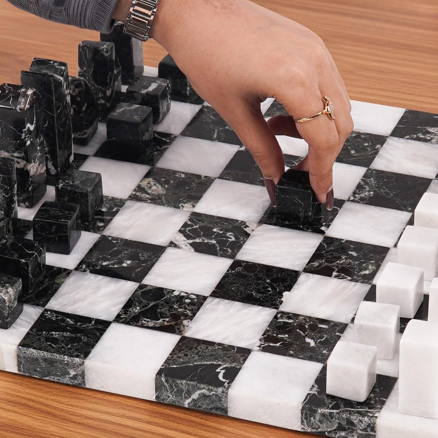 12 Inch Premium Borderless Marble Chess Board with Pieces