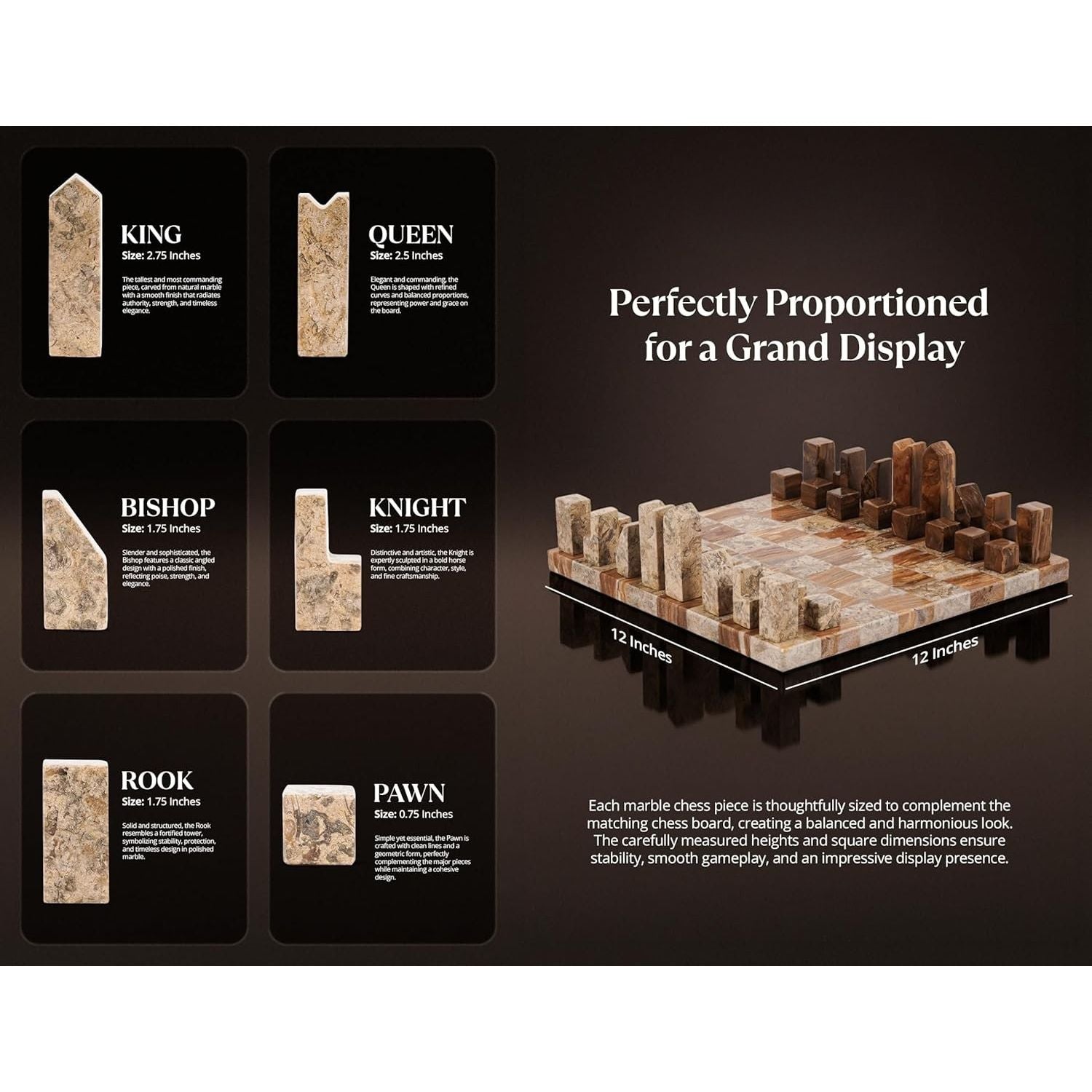 Borderless Marble Chess Board with Minimalist Geometric Pieces