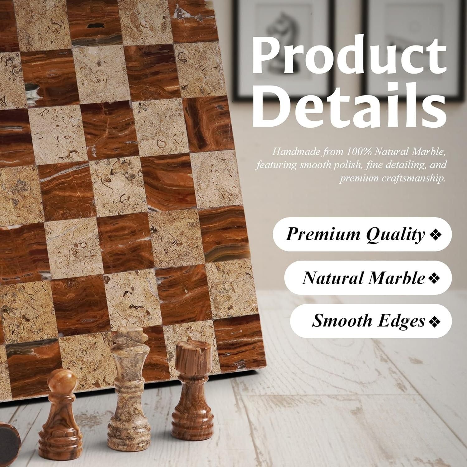 Luxury Borderless Marble Chess Board & Pieces