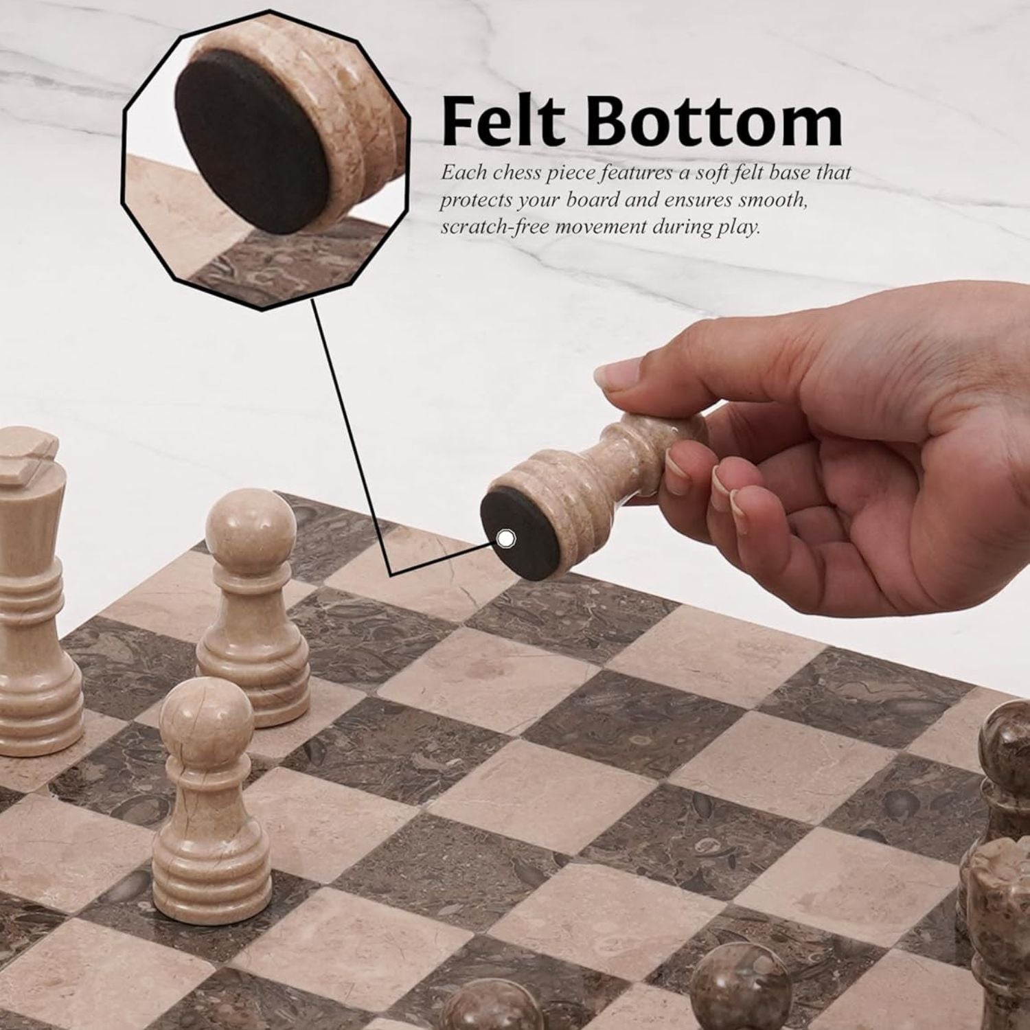 12 Inch Luxury Borderless Marble Chess Set with Extra Queens