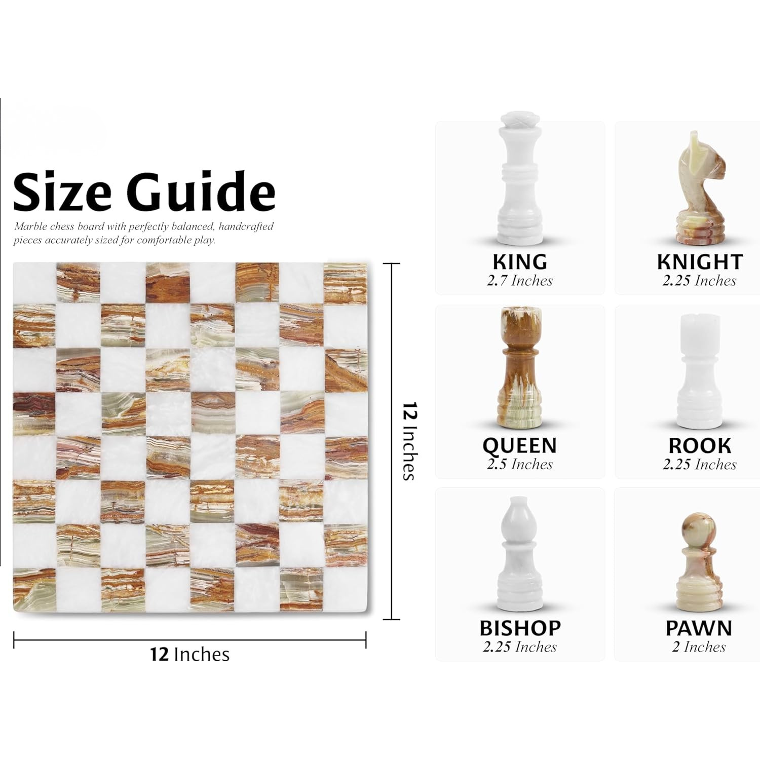 12 Inch White Green Luxury Borderless Marble Chess Board