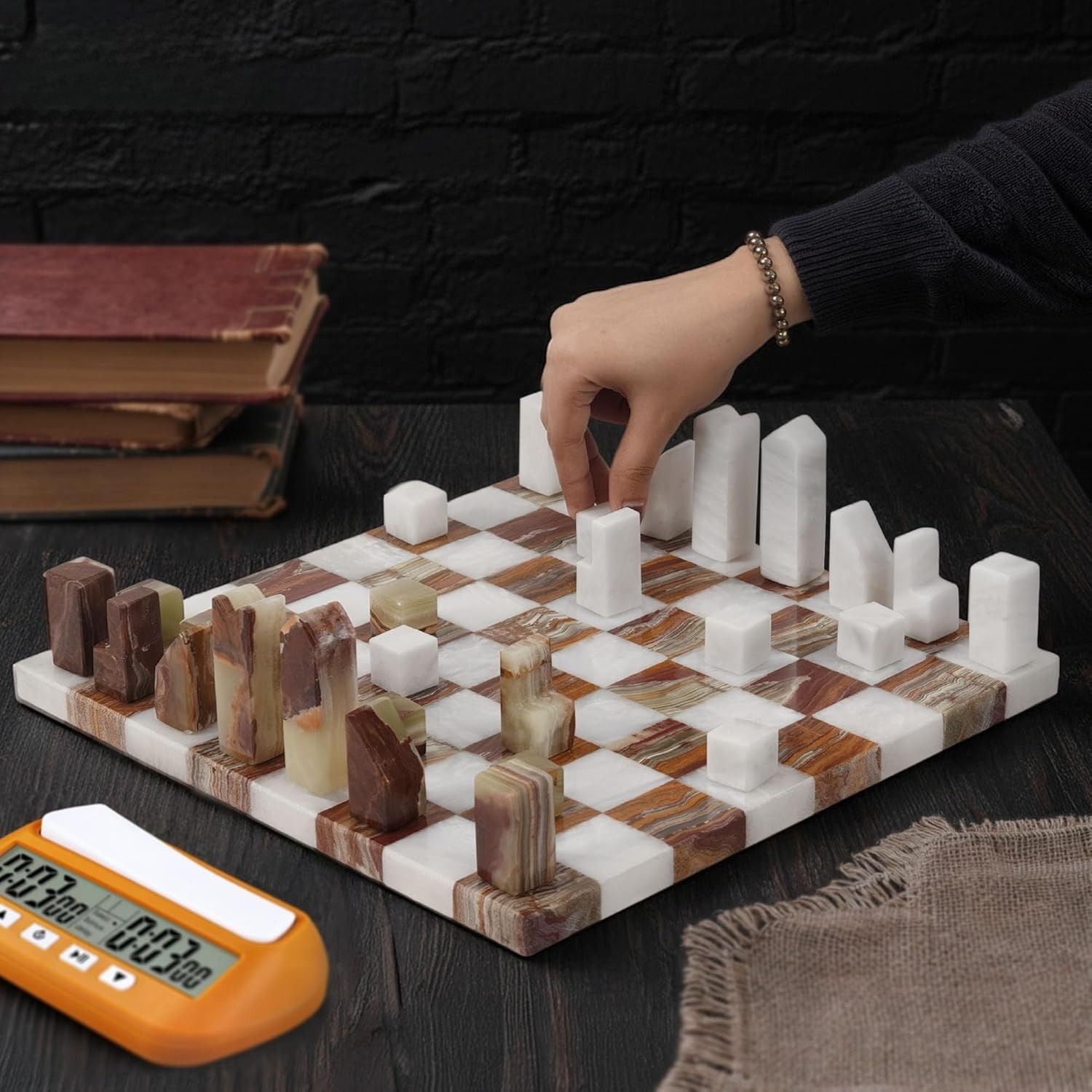 White And Green Borderless Marble Chess