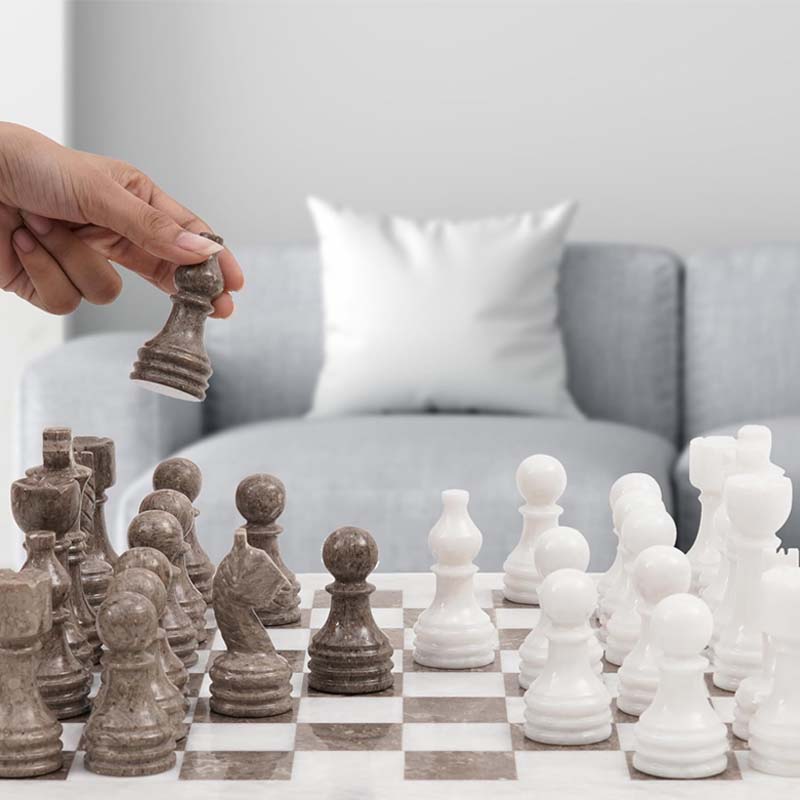 15-Inch White and Grey Oceanic High-Quality Marble Chess Set