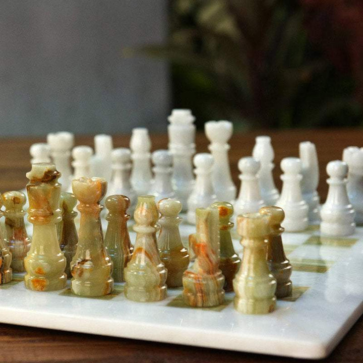 White and Green Onyx Marble Chess Set