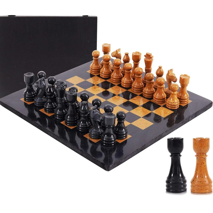 15 Inch Black & Golden Marble Chess Set