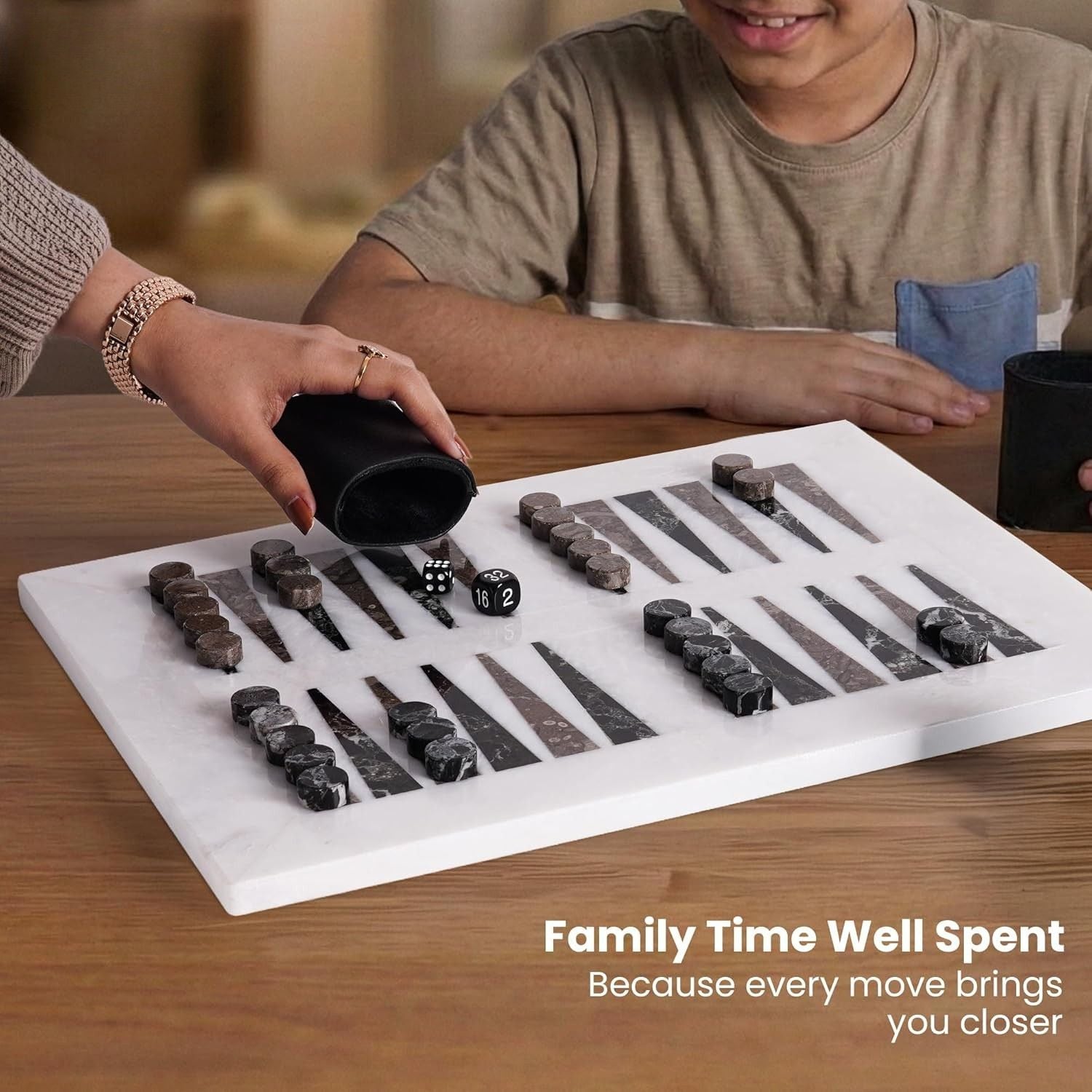 White Board with Zebra Black & Oceanic Marble Backgammon Set