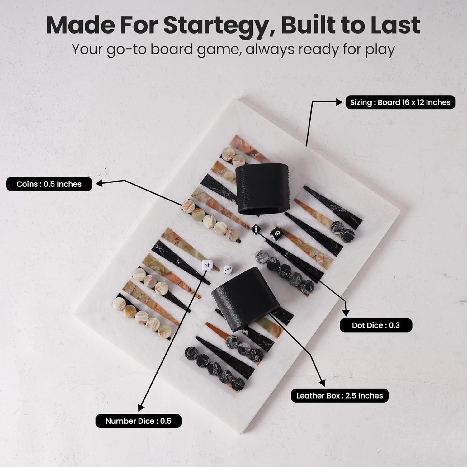 16 Inches White Board with Marble Backgammon Set
