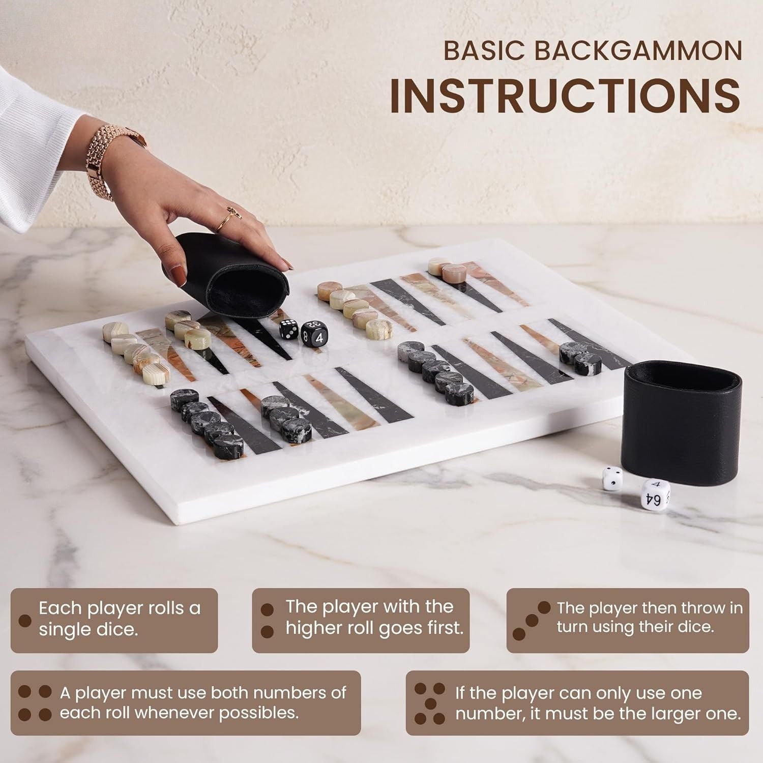 White Board with Black & Green Marble Backgammon Set