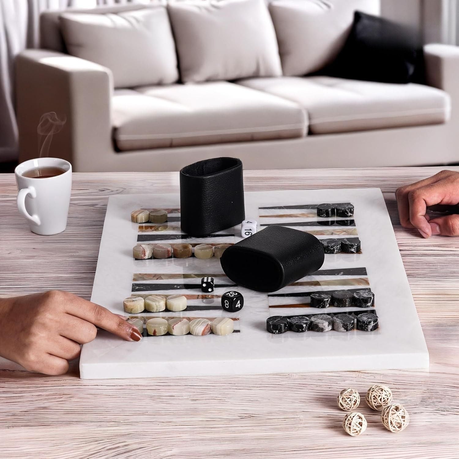 16 Inches White Board with Black & Green Marble Backgammon Set