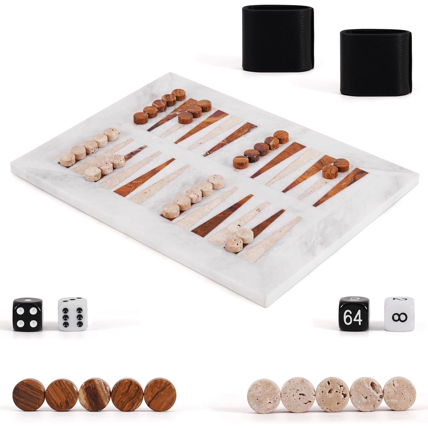 White Board with Red & Travertine Marble Backgammon Set
