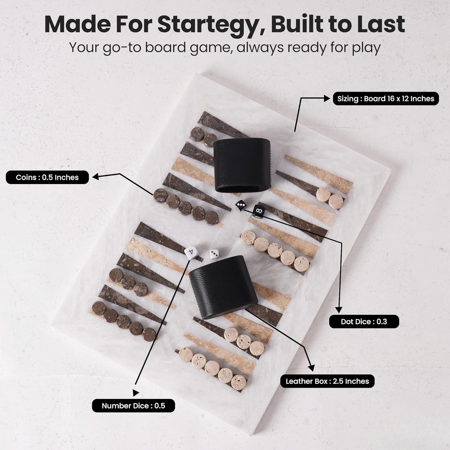 White Natural Stone Board Oceanic & Travertine Marble Backgammon Set