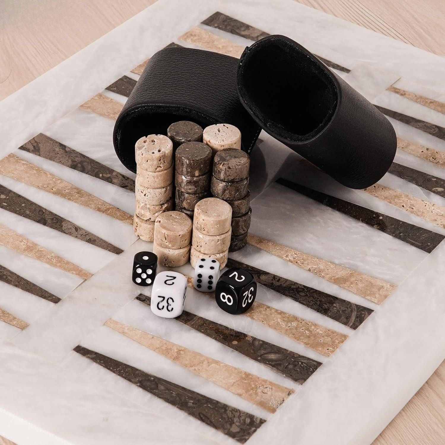 White Natural Stone Board Marble Chips Backgammon Set