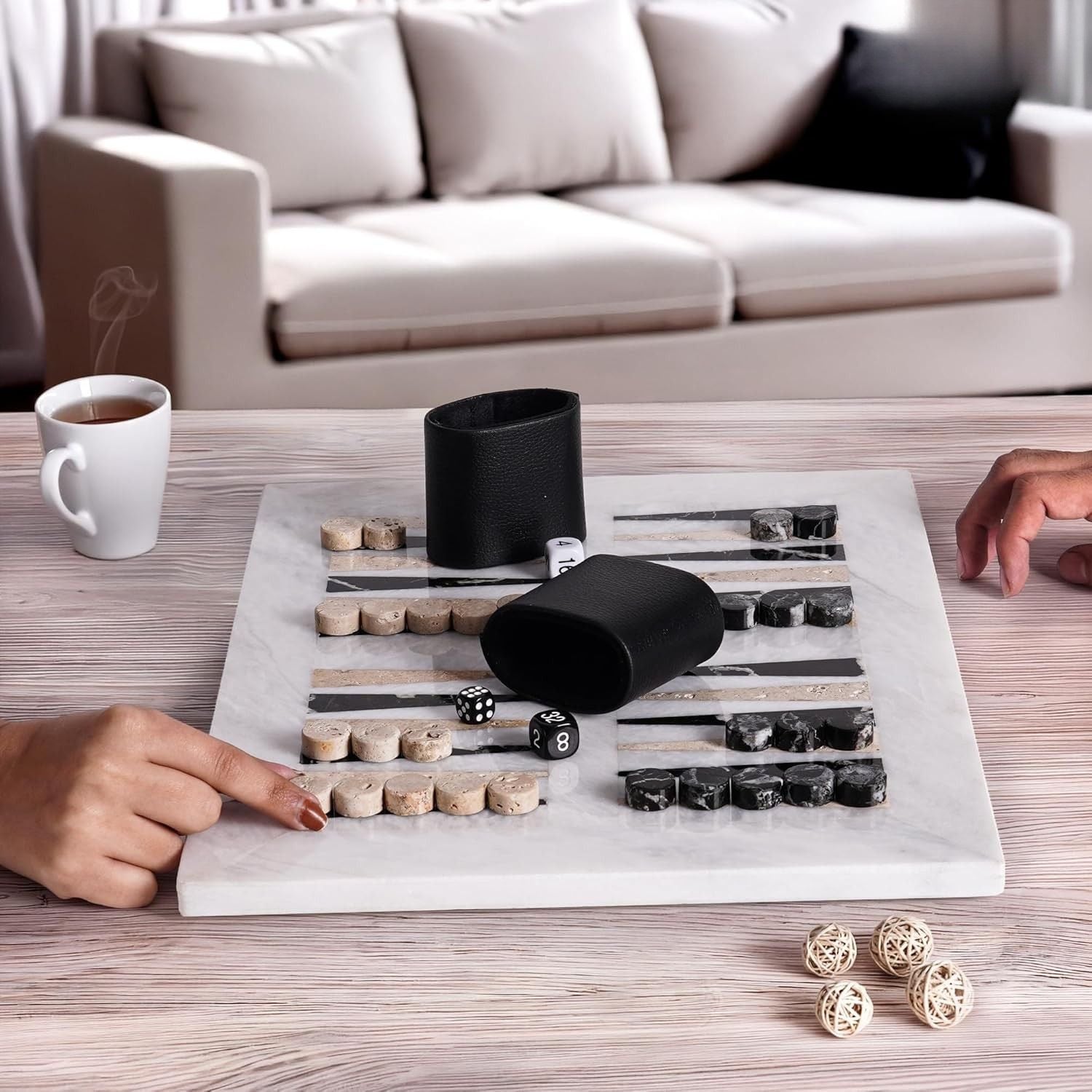 16 Inches White Natural Stone Board  Marble Backgammon Set