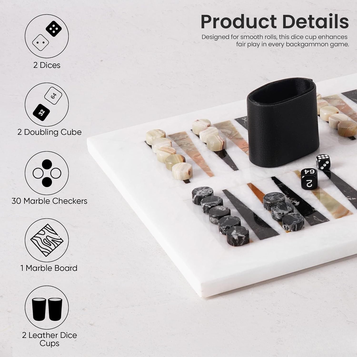 White Board with Black & Green Marble Backgammon