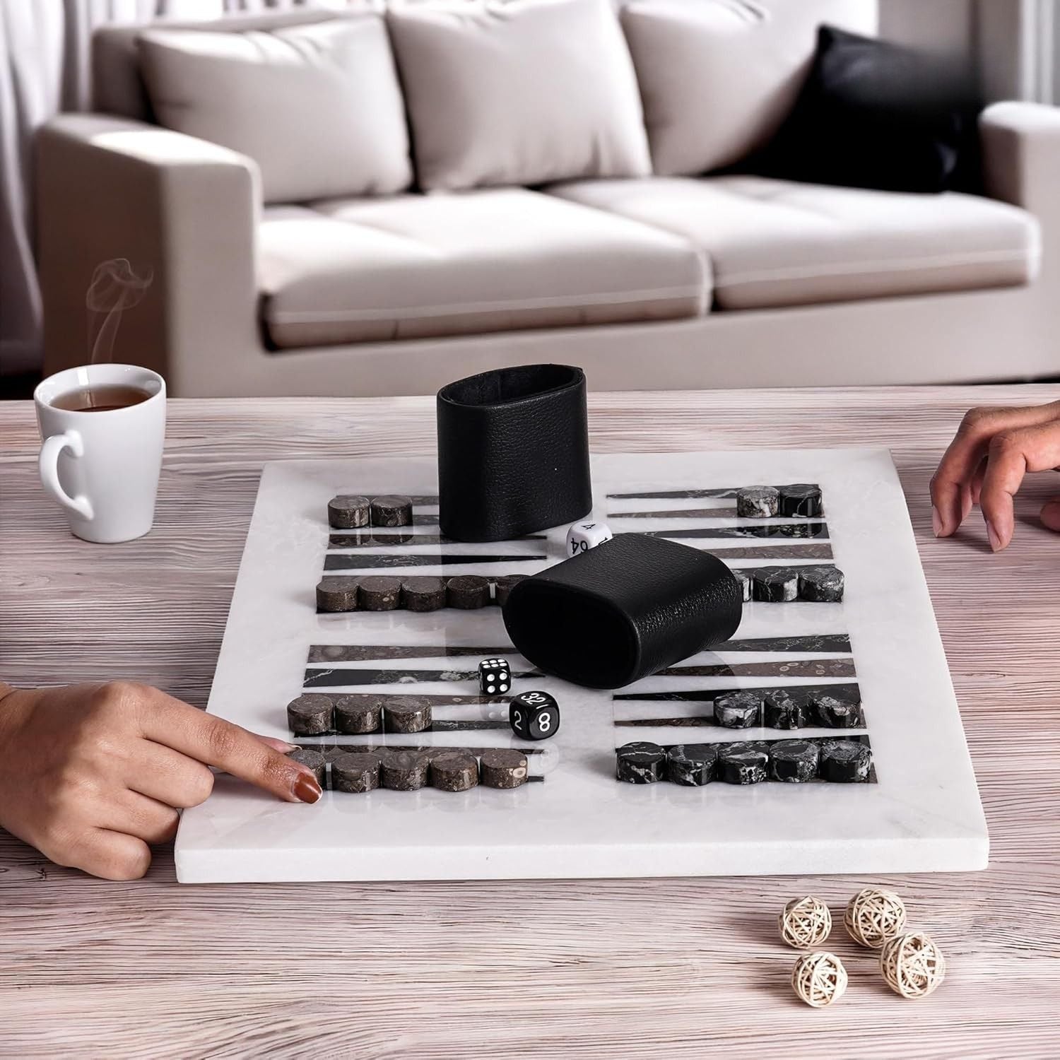 16 Inches White Board with Zebra Black & Oceanic Marble Backgammon Set