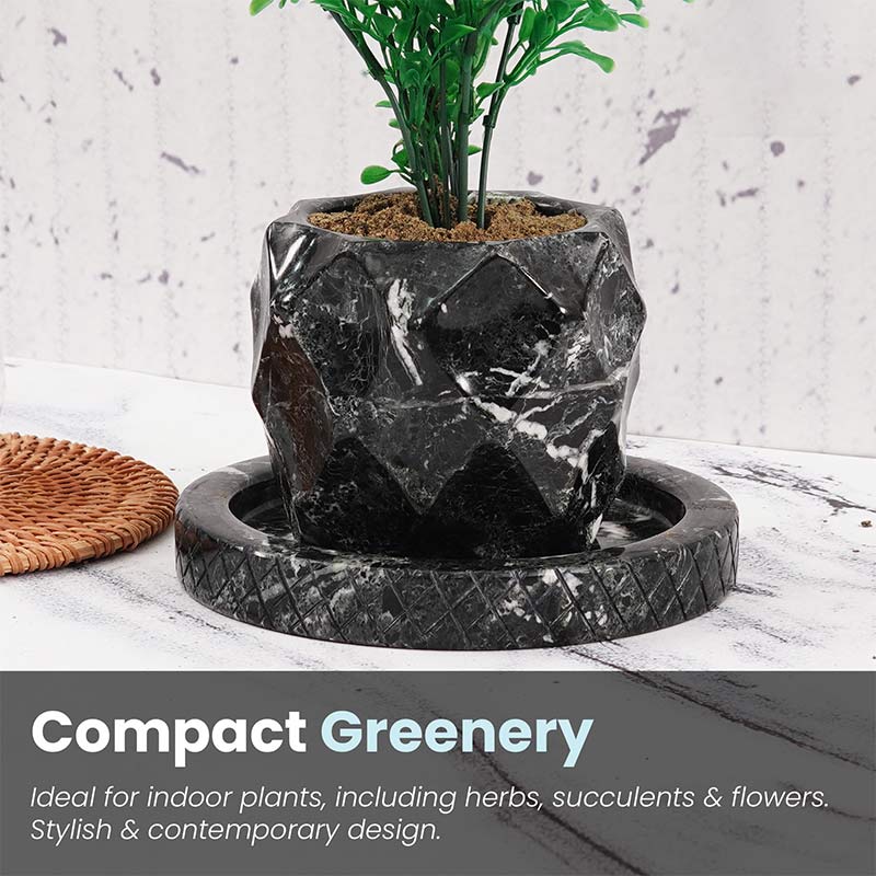 4 Inches Marble Black Planter For Plant