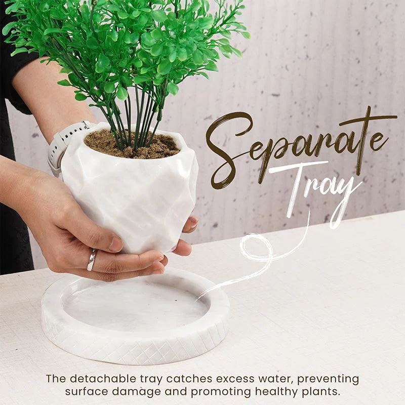 4 Inches Marble White Planter For Plant