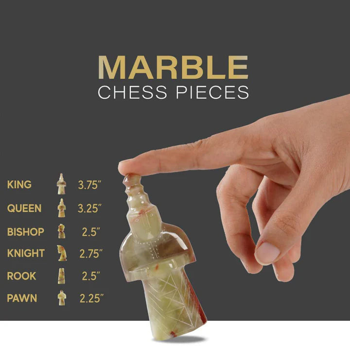 2-in-1 Bundle 15 Inch Green White Onyx Chess set & Checker Pieces