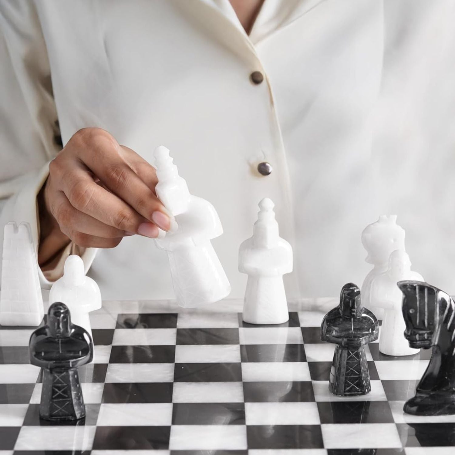 Antique Chess Set with Storage Box