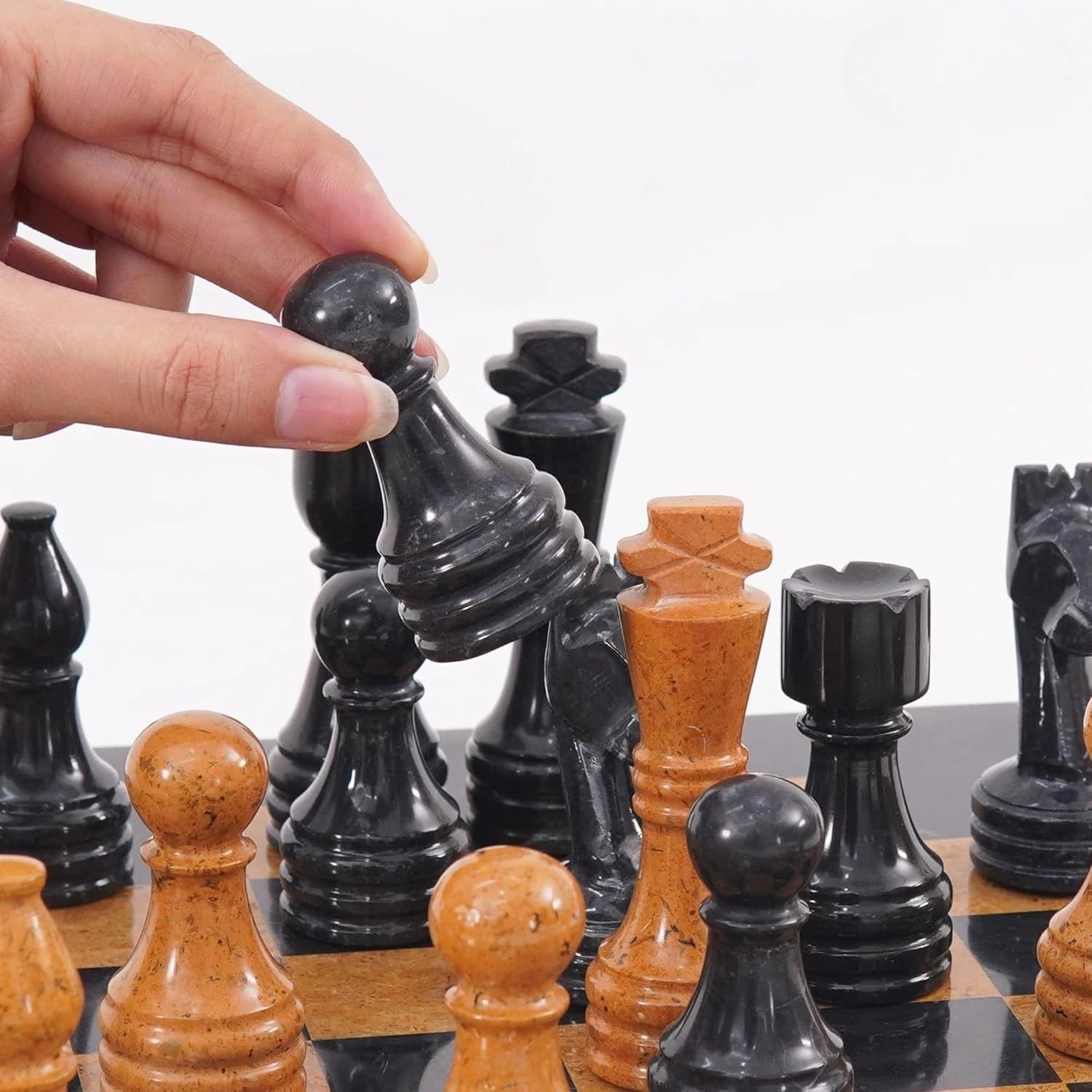 Black Golden Marble Chess Figures