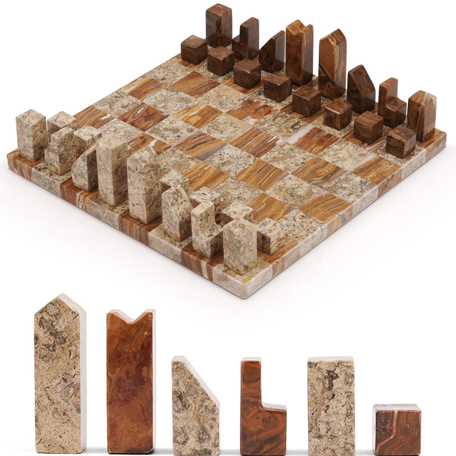 Coral And Red Borderless Marble Chess Board Pieces