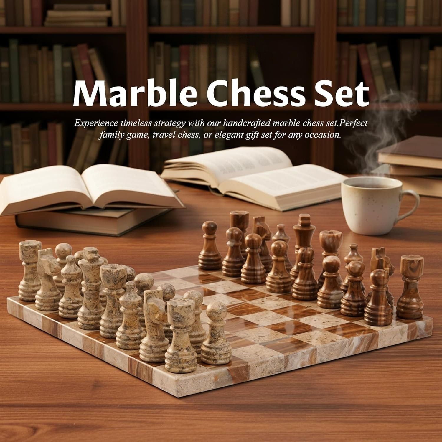 Coral And Red Luxury Borderless Marble Chess Board Set