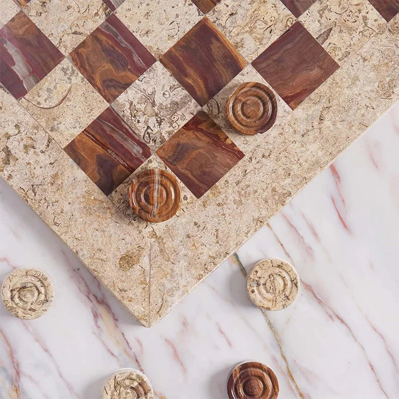 Coral Red Marble Checker Set Board